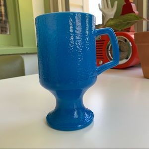 Vintage Anchor Hocking Fire King Milk Glass Pedestal Mug - Cobalt Blue